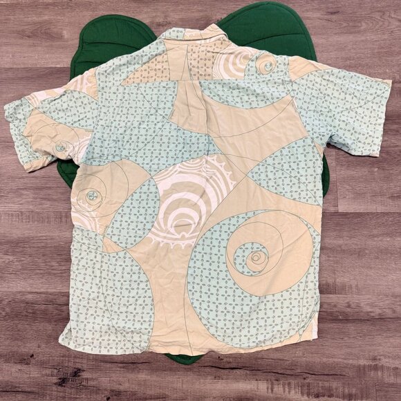 Manuhealii Mens Medium Tan Mint Green Short Sleeve Pullover Aloha Shirt - Picture 2 of 7